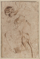 H 093
<br/>
Jongeman (engel?), staand, de rechterarm geheven
<br/>
<em>Guercino (1591-1666)</em>